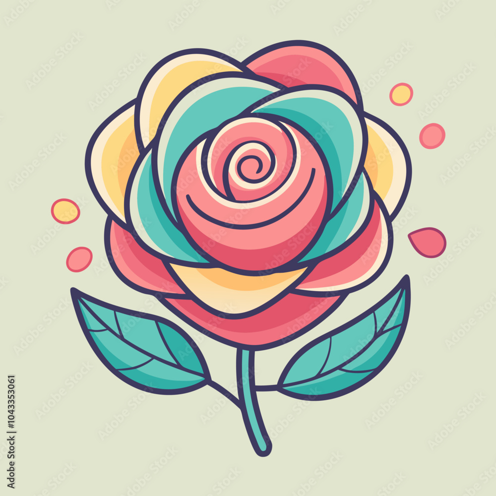 A vibrant, hand-drawn illustration of a colorful rose with swirling petals. Perfect for adding a touch of whimsy and romantic charm to your designs. A vibrant, hand-drawn illustration of a colorful rose with swirling petals. Perfect for adding a touch of whimsy and romantic charm to your designs.