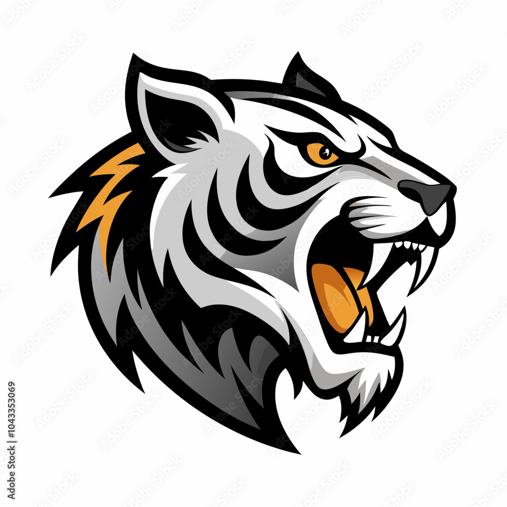 A powerful and fierce white tiger head illustration, perfect for adding a touch of wildness to your designs. This vector graphic is ideal for sports teams, logos. A powerful and fierce white tiger head illustration, perfect for adding a touch of wildness to your designs. This vector graphic is ideal for sports teams, logos.