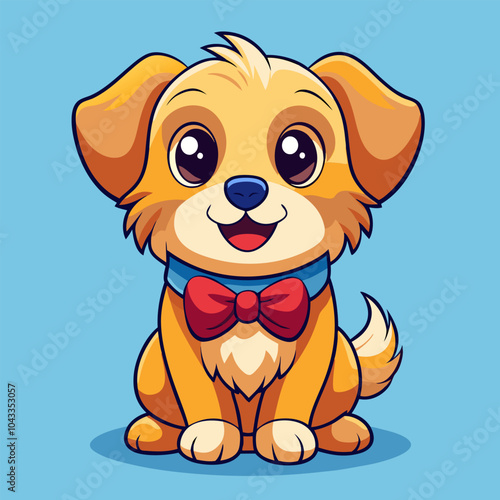 Adorable cartoon illustration of a happy puppy wearing a bowtie. Perfect for pet lovers, children's books, or adding a touch of cuteness to any project.