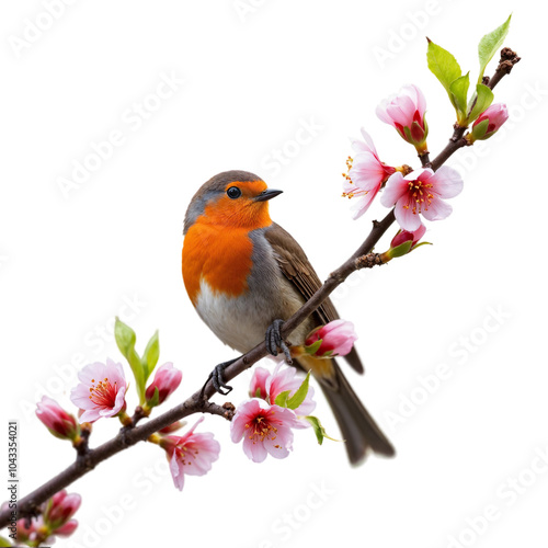 Spring Robin Among Cherry Blossoms