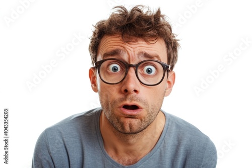 A person looking surprised with a mix of shock and confusion