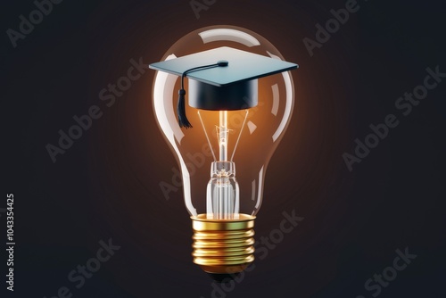 Light bulb with graduation cap, concept of idea, graduation and knowledge. photo