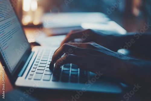 A person working on their laptop at a desk