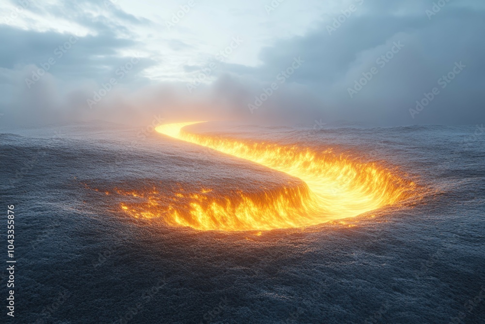 A glowing force field stretches across a barren landscape, symbolizing an invisible boundary and the unseen barriers that separate us A glowing force field stretches across a barren landscape, symbolizing an invisible boundary and the unseen barriers that separate us