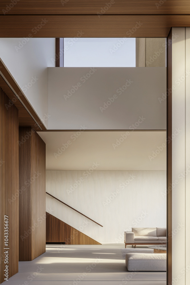 Fototapeta premium Modern minimalist interior design in a spacious living area with natural light