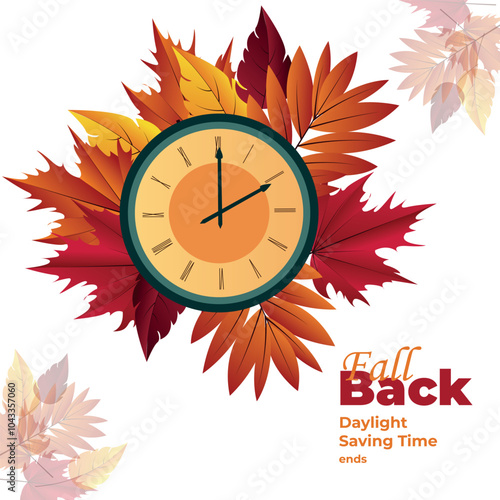 Fall Back. Set the clock to daylight saving time ends. Vector illustration with message	