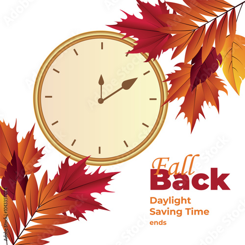 Fall Back. Set the clock to daylight saving time ends. Vector illustration with message	