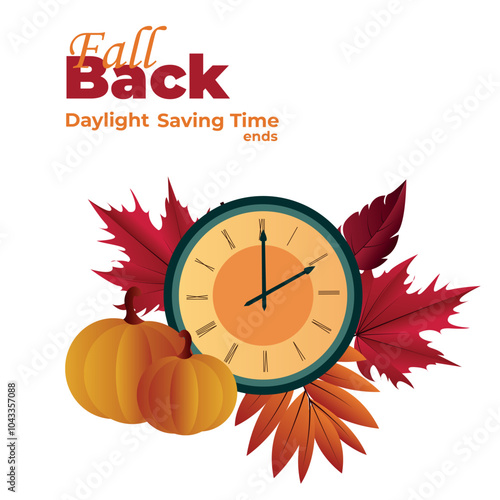 Fall Back. Set the clock to daylight saving time ends. Vector illustration with message	