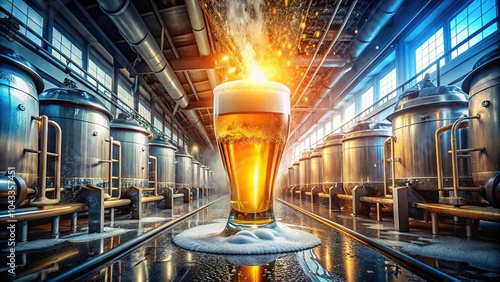 Dreamlike photography captures a surreal beer glass in a brewery. photo