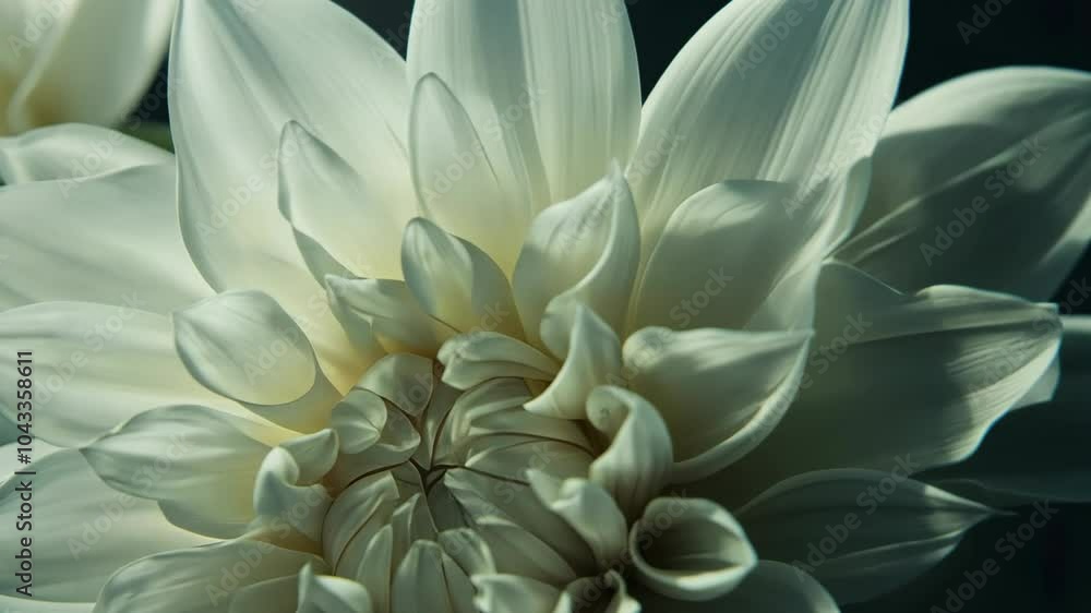 A close-up shot of a white dahlia flower with its petals unfurling in the sunlight A close-up shot of a white dahlia flower with its petals unfurling in the sunlight