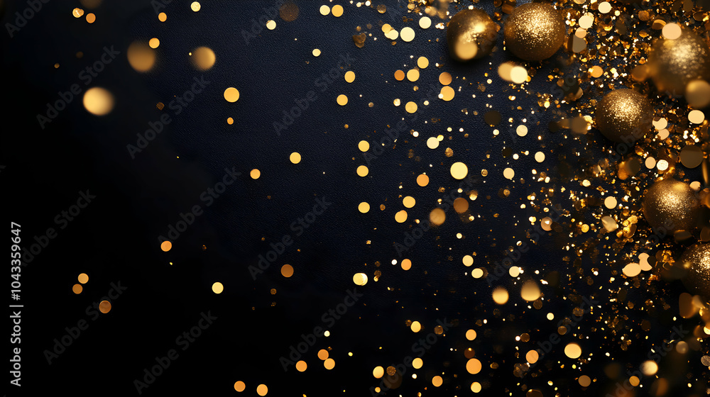 Fototapeta premium Elegant Black Background Decorated with Shimmering Golden Confetti for Celebratory Themes
