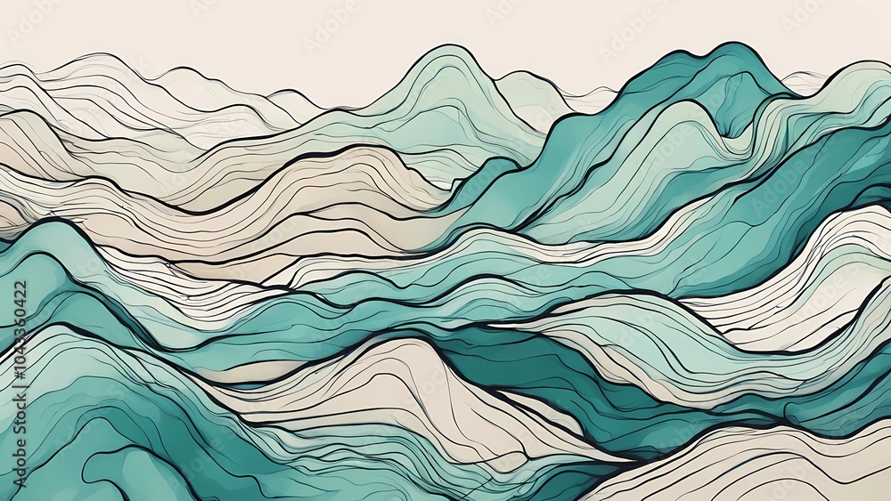 ink line illustration in blue and grey color ink line illustration in blue and grey color