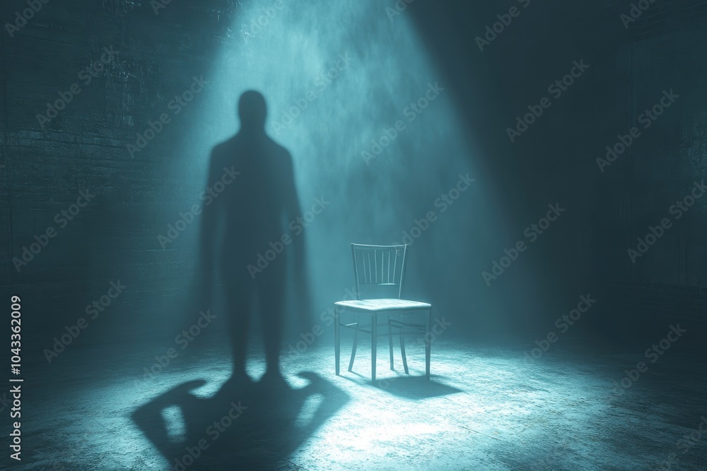 A dark, looming figure casts a shadow over a small, brightly lit chair, representing authority and the weight of judgment in a stark contrast. A dark, looming figure casts a shadow over a small, brightly lit chair, representing authority and the weight of judgment in a stark contrast.