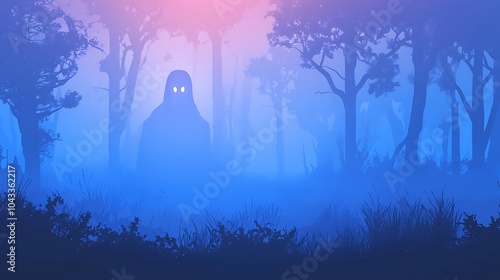 Mysterious Specter Emerging from Foggy Forest