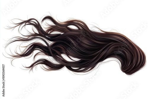 A long, curly, dark brown hair with a white background