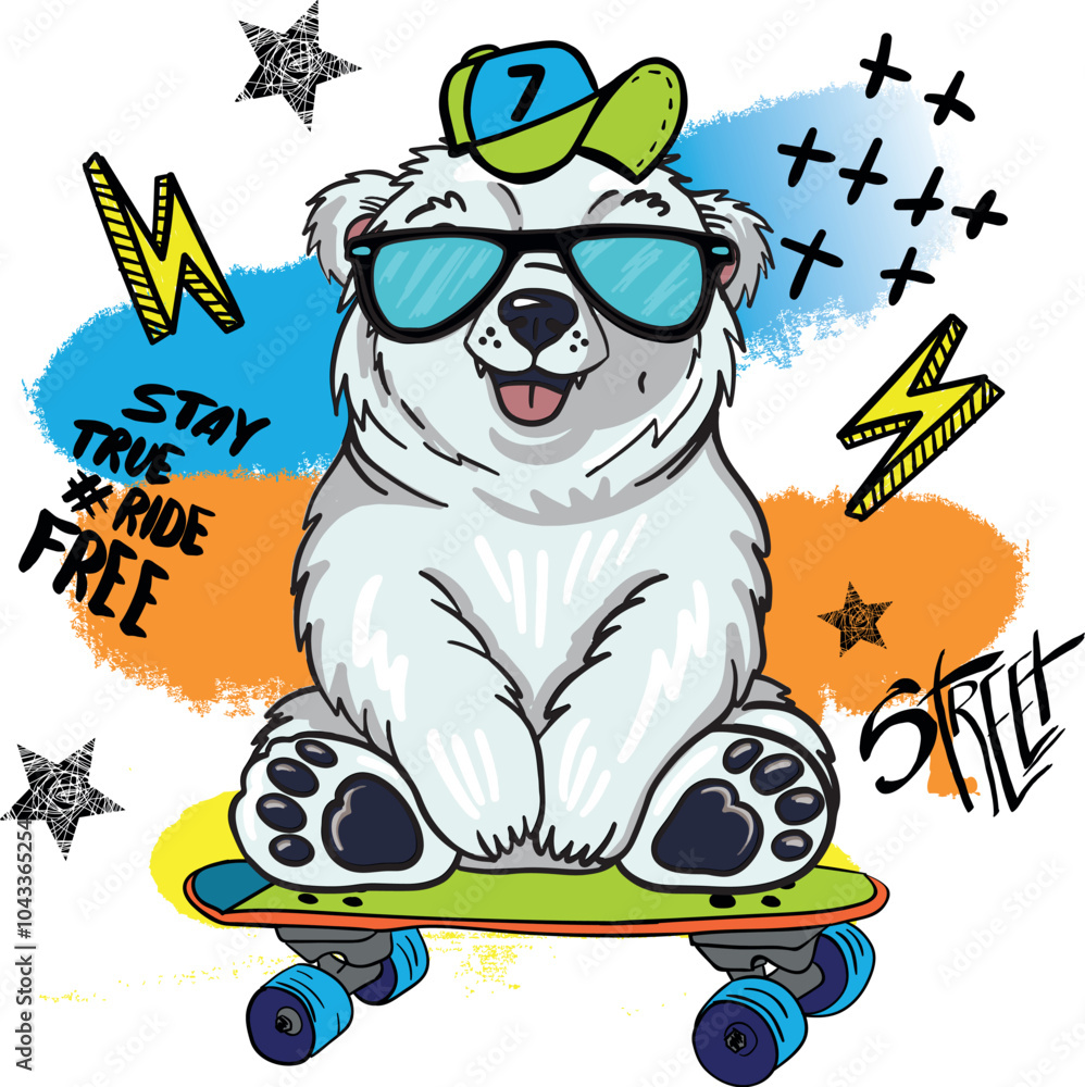 bear on skateboard. Typography print for kids . Original design . print for T-shirts, textiles, wrapping paper, web. bear on skateboard. Typography print for kids . Original design . print for T-shirts, textiles, wrapping paper, web.
