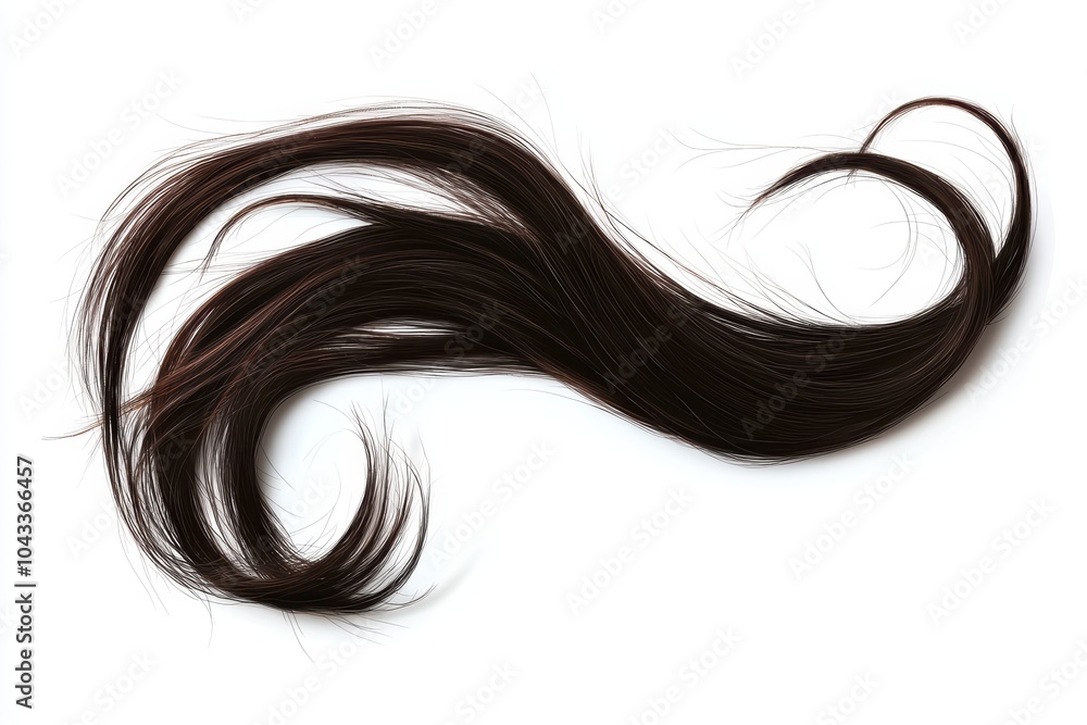 A long, curly brown hair is shown on a white background A long, curly brown hair is shown on a white background