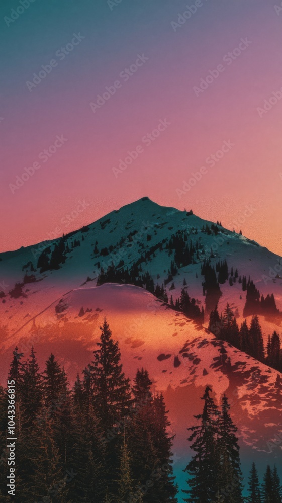 Mountain landscape on grainy gradient background. Mountain landscape on grainy gradient background.