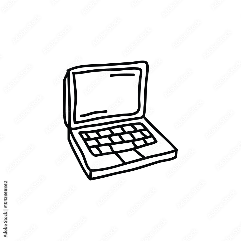 Unique Hand Drawn Laptop Icon with Clean Black and White Outline for a Modern Personal Touch Unique Hand Drawn Laptop Icon with Clean Black and White Outline for a Modern Personal Touch