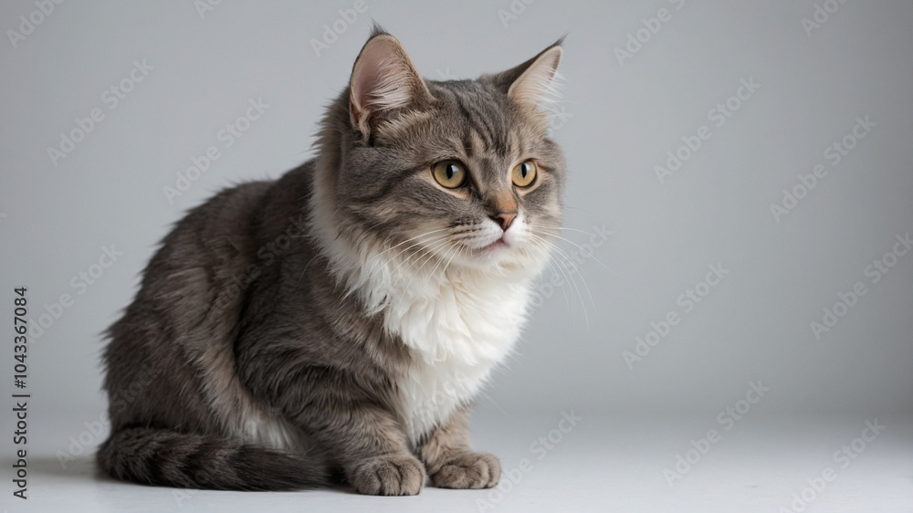 Obraz premium cute grey cat with white background 