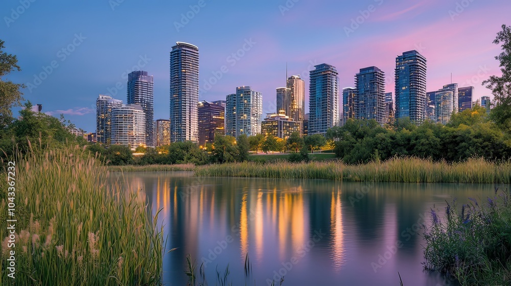 An artistic shot of a modern city skyline during twilight, highlighting the contrast between nature and urban architecture. An artistic shot of a modern city skyline during twilight, highlighting the contrast between nature and urban architecture.