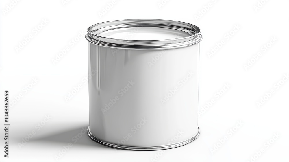 A white can with a silver rim sits on a white background
