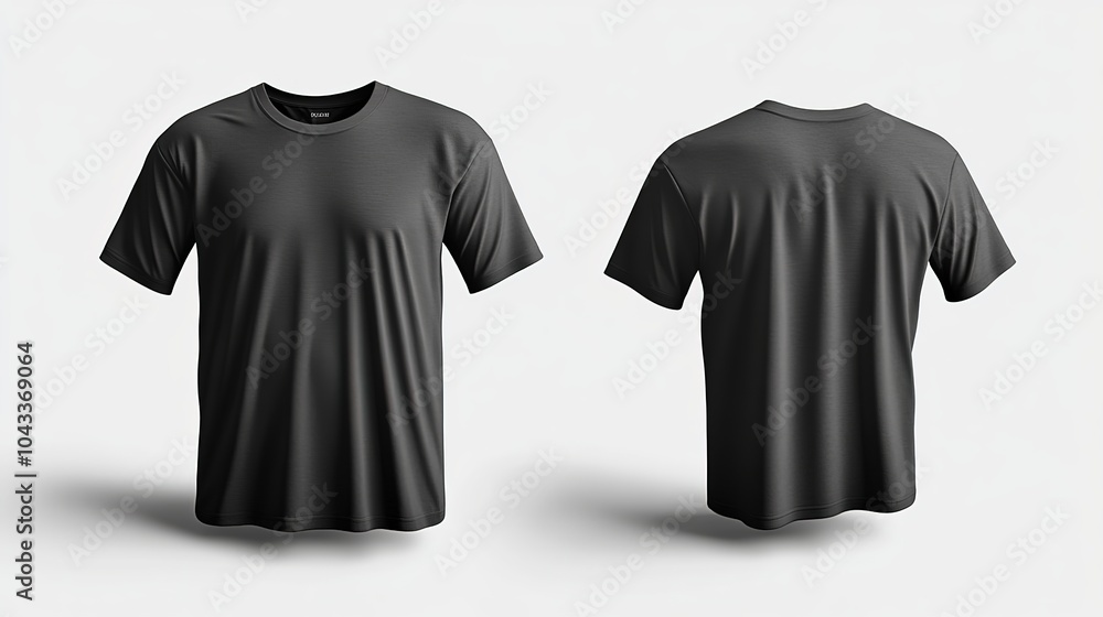Black clean Tshirt mockup isolated in front and back views 3D rendering Empty gray undershirt model Mockup Clear dark classic soccer shirt template , white background Black clean Tshirt mockup isolated in front and back views 3D rendering Empty gray undershirt model Mockup Clear dark classic soccer shirt template , white background