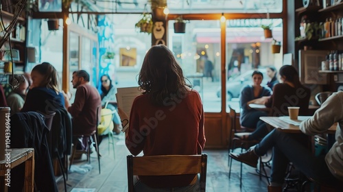 Poet Reading Aloud in Cozy Café Setting