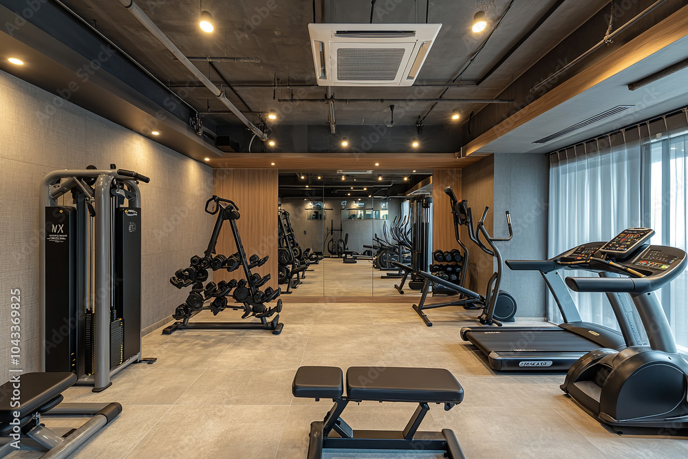 Fototapeta premium Spacious Modern Gym Equipped with Central Air Conditioning