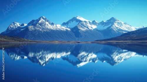 Wallpaper Mural Snow-capped peaks reflected in the calm, clear waters of a mountain lake, creating a beautiful mirror effect of nature's elegance Torontodigital.ca