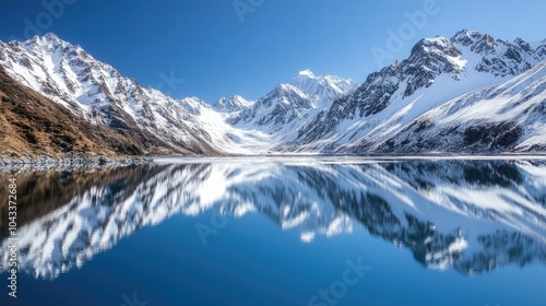 Wallpaper Mural Pristine mountain lake with snow-capped peaks reflected perfectly in the water, creating a breathtaking mirror image Torontodigital.ca