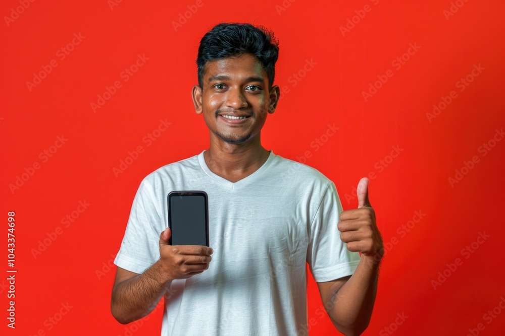 A person holding a smartphone and giving a thumbs up, suitable for technology or social media related concepts A person holding a smartphone and giving a thumbs up, suitable for technology or social media related concepts