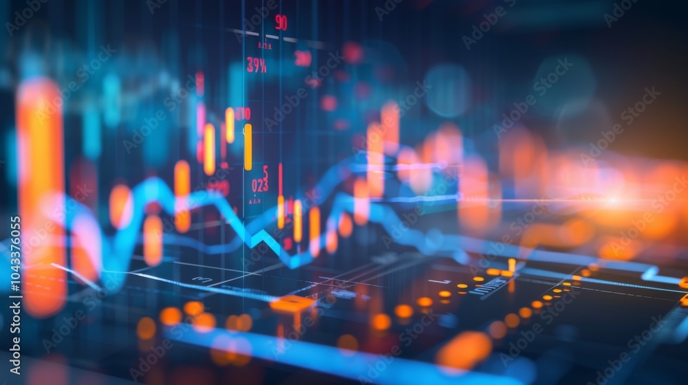 Close-up of digital screen showing downward-trending line graph symbolizing rate cut in financial markets, clean background for copy space, professional financial analysis concept. Close-up of digital screen showing downward-trending line graph symbolizing rate cut in financial markets, clean background for copy space, professional financial analysis concept.