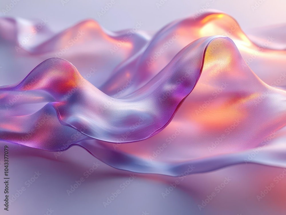 Obraz premium irregular wavy shapes in iridescent hues dance across a light background, creating a mesmerizing abstract design that captures the essence of fluid movement