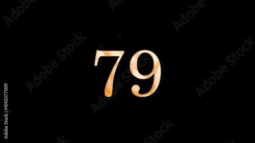 Gold number 79 with gold particles and alpha channel, numerology, number seventy nine photo