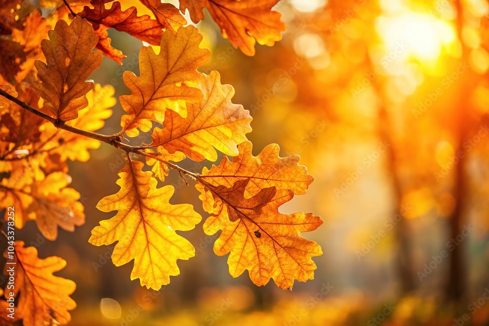 Golden oak leaves bask in the autumn sunlight. Golden oak leaves bask in the autumn sunlight.