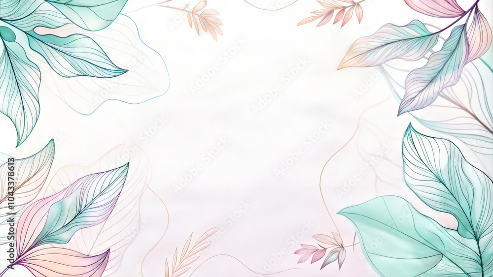 Obraz premium Delicate floral background with hand-drawn leaves and soft gradient colors for creative projects copy space 