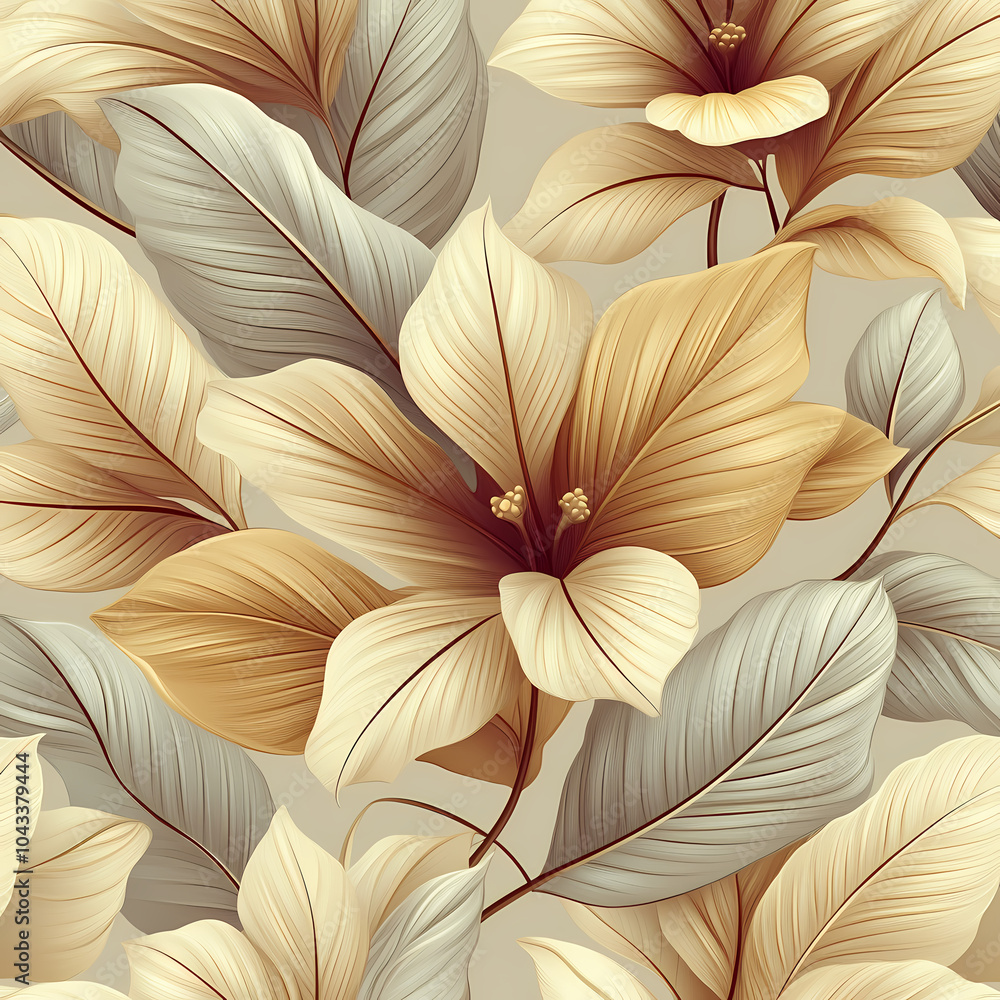 Abstract botanical art background with tropical leaves in line style in brown and beige colors. Abstract botanical art background with tropical leaves in line style in brown and beige colors.