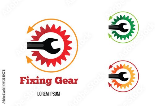 Wrench and Gear Fixing Mechanism Parts and Car Repair. Repairing mechanical devices vector art