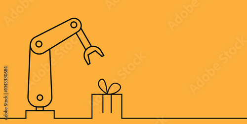 Factory Robot Machine Packing and Preparing for Delivery a Parcel Box. Industry and machinery work concept vector