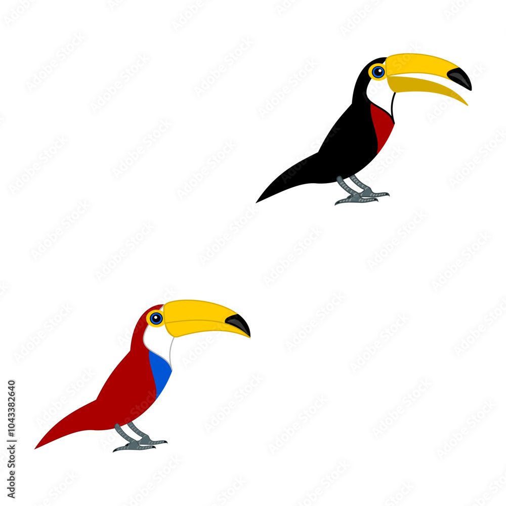 Fototapeta premium Print pattern to decorate object with red and black toucan on white background - vector
