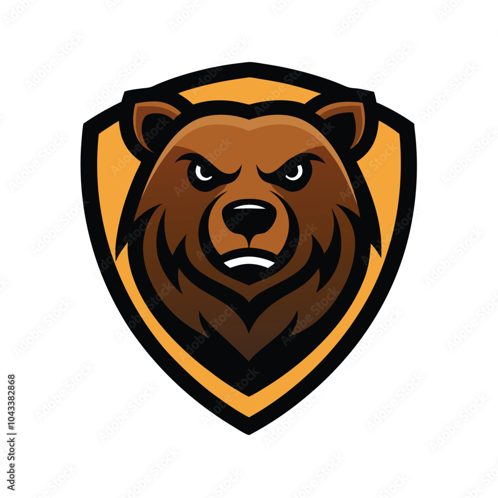 Fototapeta premium Bear head shield mascot logo vector illustration.