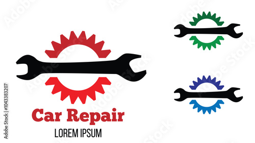 Wrench and Gear Car Repair Service. Repairing mechanical devices vector art