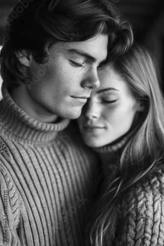 Close-up of a loving couple, faces together, romantic and intimate moment