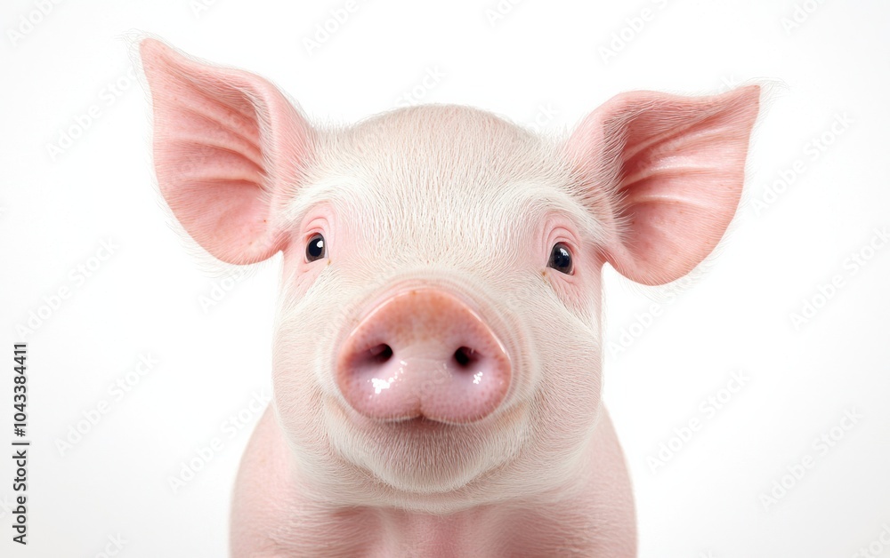 A close-up portrait of an adorable piglet with big eyes and soft skin, radiating charm and innocence against a white background. A close-up portrait of an adorable piglet with big eyes and soft skin, radiating charm and innocence against a white background.
