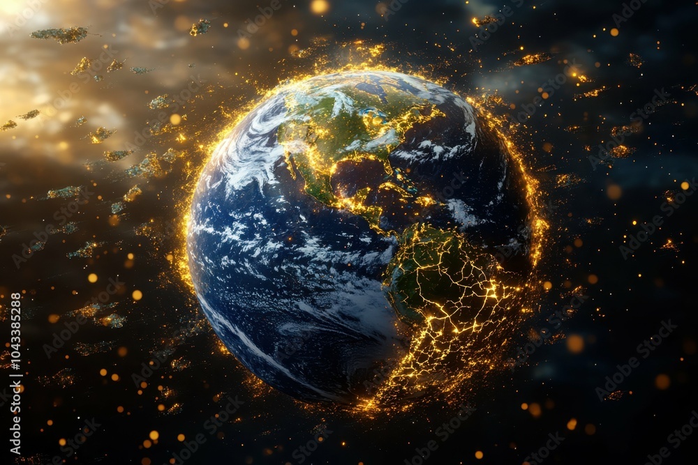 A stylized image of Earth with its surface cracking symbolizing the effects of climate change on the planet's surface A stylized image of Earth with its surface cracking symbolizing the effects of climate change on the planet's surface