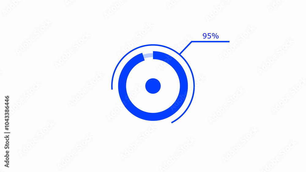 loading icon 4k illustration royal blue color 95% circle. storage pie chart colorful on white background.4k illustration.
