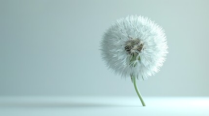 Tableau sur aluminium  A close-up of pristine white dandelion against a soft white background.  © Farkhanda