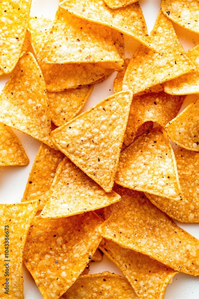 Fresh tortilla chips served on a clean white plate, perfect for snacking or appetizer Fresh tortilla chips served on a clean white plate, perfect for snacking or appetizer