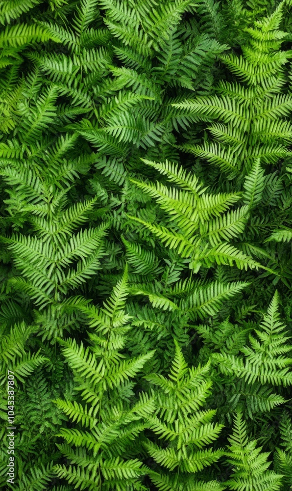 Lush dark green ferns tightly packed, showing rich textures and deep shadows, minimal light, full-frame composition Lush dark green ferns tightly packed, showing rich textures and deep shadows, minimal light, full-frame composition